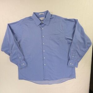VAN HEUSEN Royal Herringbone Blue Size 2XL 18.5 36/37 Button Down Regular Fit